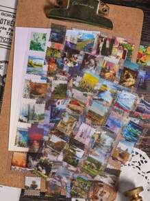 8张复古邮票贴纸透明防水PET贴纸相册DIY手工材料拼贴装饰贴纸手册必需品 - 彩色 - 查看 6