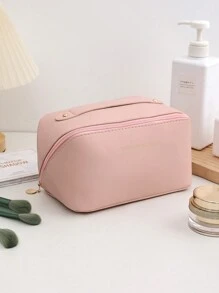 1pc White Pu Cosmetic Bag, Women's Large Capacity Portable Makeup Organizer With Multifunctional Hand-Held Toiletries Bag For Travel Storage Bag,Makeup Bag,Cosmetic Bag,Vacation Organizer,Large Capacity Makeup Organizer Makeup Case, For Lipstick, Brush, Skincare, Mobile Phone, Coin, Small Items, For Home,Gift,Vacation And Festival Halloween Christmas Multifunctional Use,Boho Vibes,For Holiday Beach, Bathroom Collection, Bedroom Collection, Large Capacity