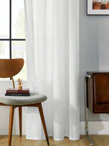 1pc Elegant Semi-Sheer Solid Color Curtain, Made Of Linen Texture, Rod Pocket Design, Suitable For Living Room, Bedroom, Office Home Decor - White - View 5