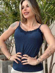 Poà Tank Top With Padding And Regular Strap Is A Versatile And Charming Piece, Perfect For Different Occasions. - 藏蓝色 - 查看 2