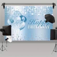 1 件银色和天蓝色水钻生日摄影背景，甜蜜 16 18 21 气球闪耀生日背景，适合任何年龄女性，生日快乐派对装饰，蛋糕桌横幅，圣诞节 - 彩色 - 查看 3