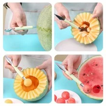 Dual-Headed Stainless Steel Watermelon Baller Kitchen Watermelon Carving Knife, Fruit Ball Spoon For Fruit Plate - Multicolor - View 6