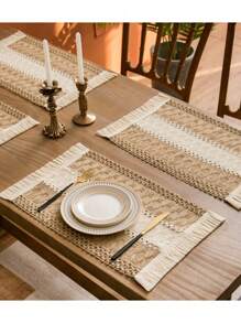 1/4/8pcs Linen Placemats, Placemats Rustic Hemstitch Place Mats For Kitchen Table - Multicolor - View 9