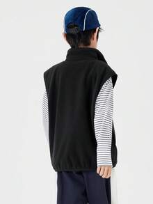 Balabala Áo khoác không tay cho bé trai tuổi teen, bộ sưu tập mùa đông mới 2024, áo khoác nỉ cho bé trai và bé gái, chống tĩnh điện và ấm áp. - màu đen - Xem 2