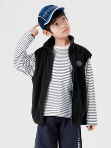 Balabala Áo khoác không tay cho bé trai tuổi teen, bộ sưu tập mùa đông mới 2024, áo khoác nỉ cho bé trai và bé gái, chống tĩnh điện và ấm áp. - màu đen - Xem 1