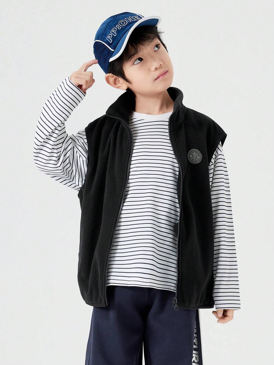 Balabala Áo khoác không tay cho bé trai tuổi teen, bộ sưu tập mùa đông mới 2024, áo khoác nỉ cho bé trai và bé gái, chống tĩnh điện và ấm áp. - màu đen - Xem 1