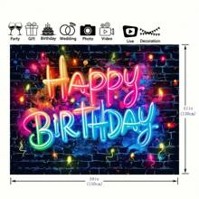 1 pieza Luz de neón que dice "Feliz Cumpleaños" que se ilumina como fondo para fiesta oscura, pared de ladrillos con grafiti, salpicaduras, fondo fotográfico colorido de estilo hip hop y decoración para sesión de fotos, Navidad - Multicolor - Ver 5