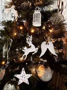 1pc Christmas Tree Decoration - Deer Angel Wing, Birdcage, Hollow White Star Ornament, Creative Holiday Decor Best Gifts Birthday Home Decor Christmas Decorations Room Decor Winter Christmas Decorations Home Christmas Gifts Christmas Decor - Multicolor - View 1
