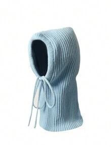 1pc Women's New Solid Color Balaclava Hat Scarf Neck Warmer All-In-One Knitted Beanie Cap, Autumn/Winter Christmas