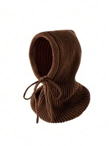 1pc Women's New Solid Color Balaclava Hat Scarf Neck Warmer All-In-One Knitted Beanie Cap, Autumn/Winter Christmas