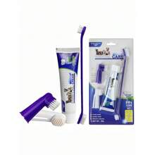 1 Set  Kit De Limpieza / Cuidado Dental Para Perro Sabor Carne de res, kit de cepillo de dientes y pasta dental para mascotas, cuidado y limpieza oral para gatos y perros, pasta de dientes para perros, herramienta de limpieza para dientes de perros - Azul y blanco - Ver 5