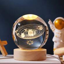1pc USB Powered 3D Illuminated Glass Crystal Ball LED Night Light With Wooden Base, Home & Room Decor Night Lamp, Solar System, Moon, Galaxy, Saturn Pattern 3D Night Light, Indoor Desk Lamp, Back To School Or Birthday Gift For Friends And Classmates, Nursery Decor Light, Baby Shower Party Home Decor Gift - trong suốt - Xem 20