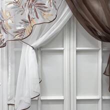 1 Piece Cross Translucent Curtains Coffee Print Leaves Triangular Kitchen Short Curtains, French Country Filter Tulle Curtains For Living Room Farmhouse  Office Home Decoration