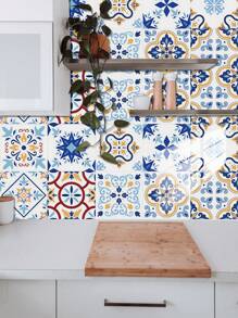 10 stuks Bloemenpatroon Bedrukt PVC Kunstkeramische Tegels Huisdecoratie Muurstickers, DIY Mozaïek Zelfklevend Behang, Waterdicht, Vuilafstotend, Decoratief Voor Keuken, Badkamer, Woonkamer, Slaapkamer, TV Achtergrond, Renovatie Stickers Peel Wandpanelen, Behang, Behang, Lente Decoratie Artikelen Verfris Uw Huis, Rama Decoratie Stickers