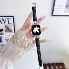 1pc Decorative Fashionable Elegant Thin Leather Watch Band, Compatible With Apple Watch Series, Women's Version, Gold, Silver, Halloween Black Pendant, Slim Sports Style, Size 38mm, 40mm, 41mm, 42mm, 44mm, 45mm, 46mm, 49mm, Compatible With Apple Watch Ultra/Series 10/9/8/7/6/5/4/3/2/1 SE - Black - View 2