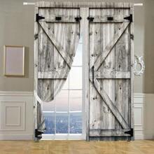 1 套/2 件，复古谷仓门景观，口袋杆安装，数码印花窗帘，涤纶材料，适用于客厅、餐厅、卧室、书房、酒店、餐厅、入口、家居装饰 - 灰色 - 查看 6