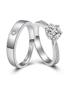 1pair/1pc High Quality Certified Love Couples Wedding Ring Set, Wedding Rings - Multicolor - View 8