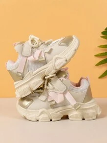 Soft Anti-Slip Sports Shoes For Toddler Girls, Fashionable Breathable Mesh Sneakers - Beige - View 2