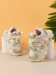 Soft Anti-Slip Sports Shoes For Toddler Girls, Fashionable Breathable Mesh Sneakers - Beige - View 5