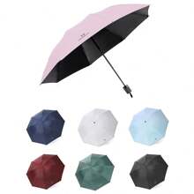 1pc 8-Rib Manual Brolly Umbrella, Black, Dual Use Rainproof & UV Protection