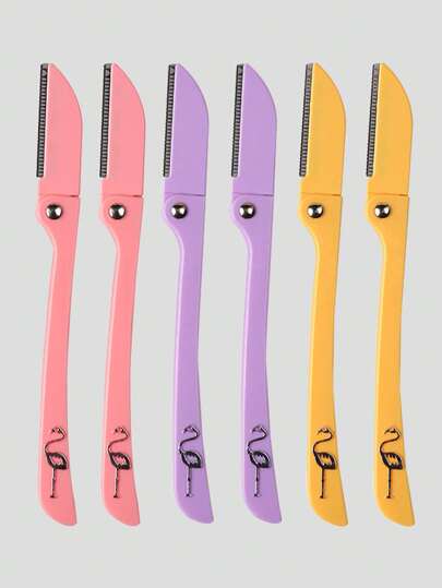 6 حلاقة وجه وحواجب قابلة للطي من الفولاذ المقاوم للصدأ مع مقبض مزخرف، مجموعة أدوات تجميل محمولة، مكياج، رخيصة، ديكور الغرفة، مكياج، سفر، غرفة النوم، اكسسوارات المكياج، حلاقة الحواجب، رخيصة، هدايا عيد الميلاد، أدوات المكياج، أشياء رخيصة، هدايا، هدايا للنساء، هدايا عيد الميلاد