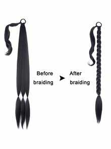 马尾辫接发合成拳击辫子包发髻带橡皮筋发带 30 英寸棕色渐变辫子 DIY - 黑色 - 查看 5