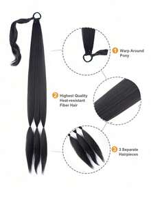 马尾辫接发合成拳击辫子包发髻带橡皮筋发带 30 英寸棕色渐变辫子 DIY - 黑色 - 查看 3