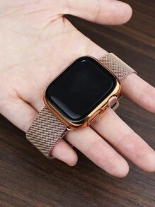 2 In 1 Compatible With Apple Watch Band + Case Men's And Women's Fashionable And Casual Soft And Breathable Stainless Steel Wire Braided Loop Magnetic Band And Anti-Drop And Scratch-Resistant PC And Tempered Glass Screen Film Integrated Case Compatible With Apple Watch 40/41/42/44/45/46/49MM Strap Case Compatible With Apple Watch Series Ultra/10/9/8/7/6/5/4/SE Milanese Style Strap And Simple Case Easy To Wear