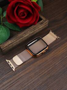 2 In 1 Compatible With Apple Watch Band + Case Men's And Women's Fashionable And Casual Soft And Breathable Stainless Steel Wire Braided Loop Magnetic Band And Anti-Drop And Scratch-Resistant PC And Tempered Glass Screen Film Integrated Case Compatible With Apple Watch 40/41/42/44/45/46/49MM Strap Case Compatible With Apple Watch Series Ultra/10/9/8/7/6/5/4/SE Milanese Style Strap And Simple Case Easy To Wear