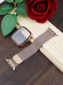 2 In 1 Compatible With Apple Watch Band + Case Men's And Women's Fashionable And Casual Soft And Breathable Stainless Steel Wire Braided Loop Magnetic Band And Anti-Drop And Scratch-Resistant PC And Tempered Glass Screen Film Integrated Case Compatible With Apple Watch 40/41/42/44/45/46/49MM Strap Case Compatible With Apple Watch Series Ultra/10/9/8/7/6/5/4/SE Milanese Style Strap And Simple Case Easy To Wear