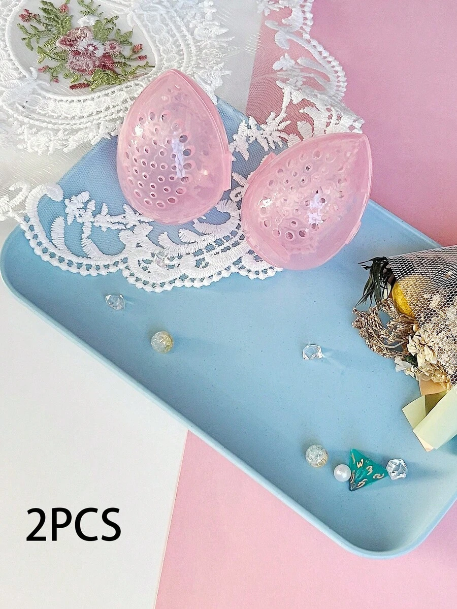 2 件化妆海绵化妆海绵收纳盒，便携式旅行容器透明蛋形粉扑架适用于学校化妆包返校用品化妆品收纳学校用品包收纳袋房间用品