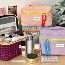 1 Pc Korean Style Plaid Pattern Makeup Bag Travel Large Women Cosmetic Pouch Hand Bag Makeup Travel Toiletry Organizer Essentials Gifts Storage Zipper Accessories Nail Bags, Makeup Bag, Vanity, Makeup Organizers, Make Up Organizer, Organiser, Toiletry Bag, Desk Organiser, Cosmetic Bag, Makeup Pouch, Make Up Organize, Cosmetic Bag, Small Makeup Bag, Cosmetic Bag, Large Makeup Bag, Christmas Gifts, Pouch, Clutch / Small Handbag, Makeup Organizer, Pouch, Brush Holder, Mini Pouch, Large Capacity Pouch,Gifts For Women,Christmas Gifts,Gift Ideas For Women - Multicolor - View 3