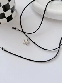 Vòng cổ mặt dây chuyền da lộn hình ngôi sao thời trang Hàn Quốc dành cho nữ, dây kéo áo len dài đơn giản và phong cách - Bạc - Xem 3