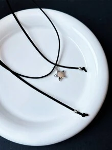 Vòng cổ mặt dây chuyền da lộn hình ngôi sao thời trang Hàn Quốc dành cho nữ, dây kéo áo len dài đơn giản và phong cách - Bạc - Xem 6