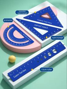4pcs/Set Customized Aluminum Triangle Ruler, Wavy Ruler, Protractor, 15cm/20cm Metal Ruler Set, Engraved Name, Measurement Tools, Great For Drawing, Painting, School, Home Use - Wonderful Back To School Gift