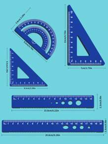 4pcs/Set Customized Aluminum Triangle Ruler, Wavy Ruler, Protractor, 15cm/20cm Metal Ruler Set, Engraved Name, Measurement Tools, Great For Drawing, Painting, School, Home Use - Wonderful Back To School Gift