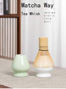 1 pieza Juego de batidera de té de color liso - Soporte de cerámica para batidera de té matcha, de vuelta al colegio - Multicolor - Ver 2