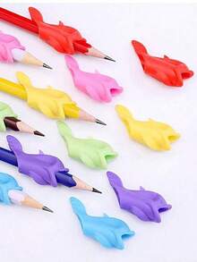 SHOULI 70pcs/Pc Mixed Color Dolphin Pen Holder Pencil Correction Holding Posture Writing Grasp Pen Magic Pencil Pen Pen Corrector Five-Finger Pen Holder Corrector, Suitable For Homework, Household Necessities - Multicolor - View 6