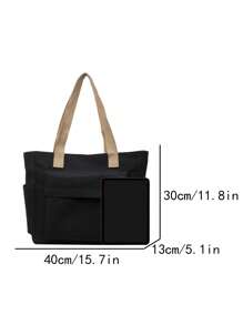 Retro Underarm Bag, Fashionable Solid Color Large Capacity Cloth Bag, Crossbody Bag, Multi-Functional Commuter Handbag, Casual Versatile Bag Suitable For Students, Classes, Work, Commuting Moms, Outings - Black - View 5