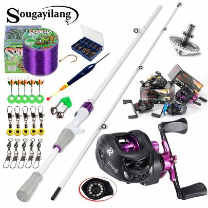SOUGAYILANG 2 Sections Fishing Rod And Reel Combo 1.8m/5.9FT Ultralight Carbon Fiber Fishing Rod And Baitcasting Fishing Reel, Line, Lure, 7.2:1 Gear Ratio Metal Spool, Max Drag 10kg For Freshwater Perch Trout Pike Walleye