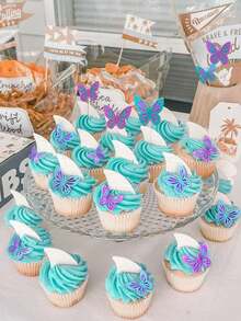 13pcs/Set Gold Glitter Cake Topper, Including 1pc Butterfly Letter Flag And 12pcs Butterfly Cake Decorations - Gold Dust - View 3