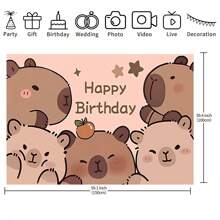 1 pieza Tela de fondo de fotografía para el 1er cumpleaños con temática de capibara de dibujos animados - Multicolor - Ver 8