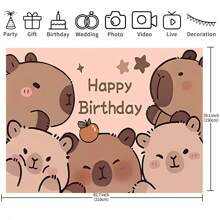 1 pieza Tela de fondo de fotografía para el 1er cumpleaños con temática de capibara de dibujos animados - Multicolor - Ver 7