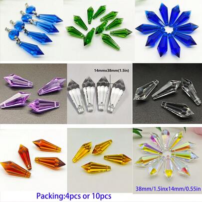 Set da 4 pezzi e 10 pezzi Pendenti per lampadari in cristallo 14mmx38mm/Gocce di ghiaccio di vetro/Raccoglitori di luce solare di vetro/Perline di vetro fai da te/Decorazione per la casa/Decorazione per matrimoni/Decorazione per alberi/Decorazione per le vacanze