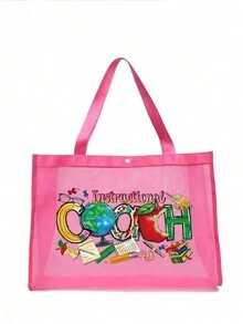 Bolsa de playa de malla con estampado arcoíris, bolsa de playa con letra Maestra, bolsa de playa plegable con cremallera, impermeable y a prueba de arena, bolso de playa de malla con decoración de letra para mujer, adecuado para almacenamiento y compras de vacaciones en la playa para adolescentes y universitarias, gran capacidad, gran regalo para familia, amigos, estudiantes, vuelta al cole, regalos para maestros, mejor regalo para el Día del Maestro - Rosa - Ver 6