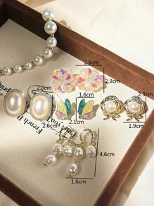 5pcs/Set Vintage Hollow Bow Faux Pearl Earrings For Women, Asymmetrical Minimalist Earring Set Valentines