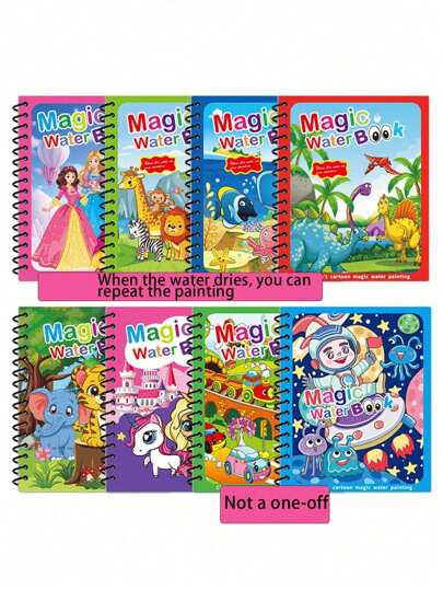 Magic Water Painting Book, Dip Water To Reveal Shapes, Reusable Doodle Drawing Book, Thickened Paper With Water Pen Back To School