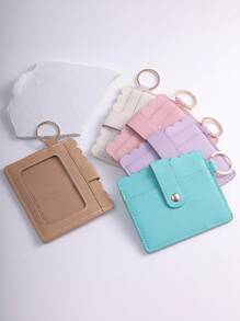 1pc PU Leather Card Holder With Keychain And Tassel Pendant For Women, Card Case And Coin Purse