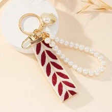 Elegant 1pc Women Faux Pearl Decor Sweet Style Ribbon Keychain - Baby Pink - View 4