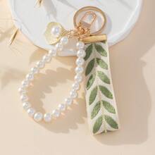 Elegant 1pc Women Faux Pearl Decor Sweet Style Ribbon Keychain - Baby Pink - View 6
